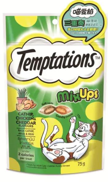 忠愛動物醫院,TEMPTATIONS 喵愛餡 三重奏 貓薄荷、嫩雞及起司口味 75克(貓零食)
